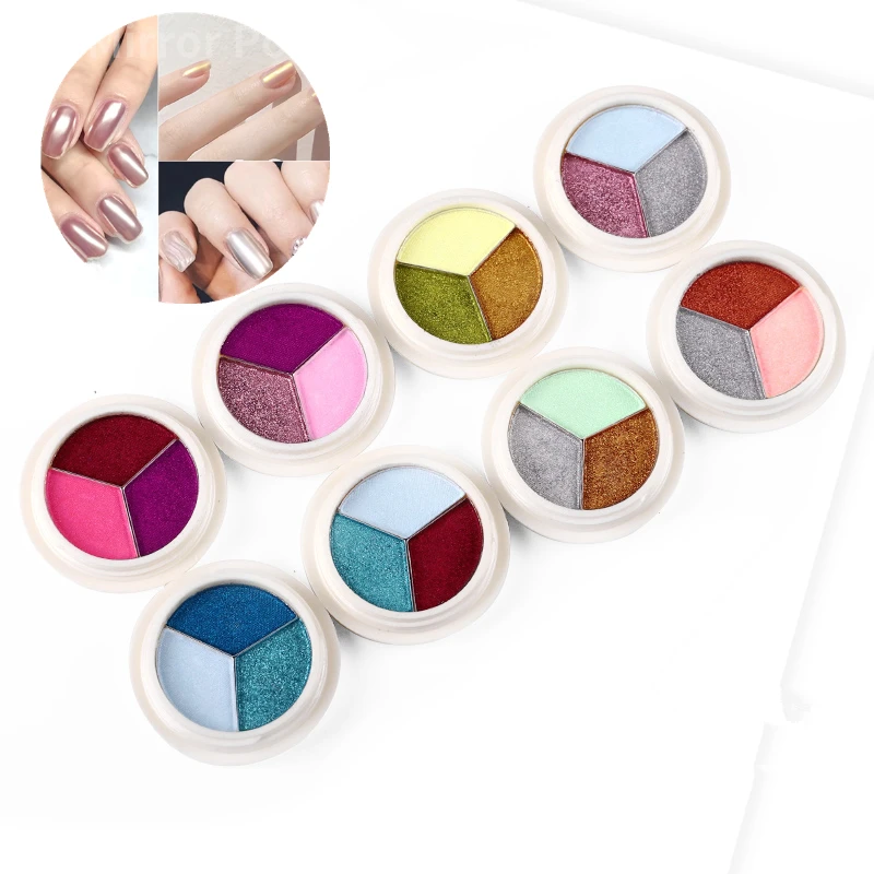 

Three Color Solid Aurora Glitter Powder Nail Art Pigments Mirror Effect Holographic Dust Chrome Accessories