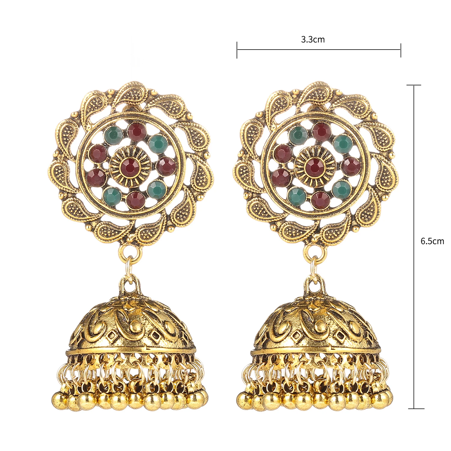 

2022 Bohemian Hollow Women's Retro Ethnic Style Indian Jhumka Earrings Female Beads Bells Earrings Jewelry Custom, As picture