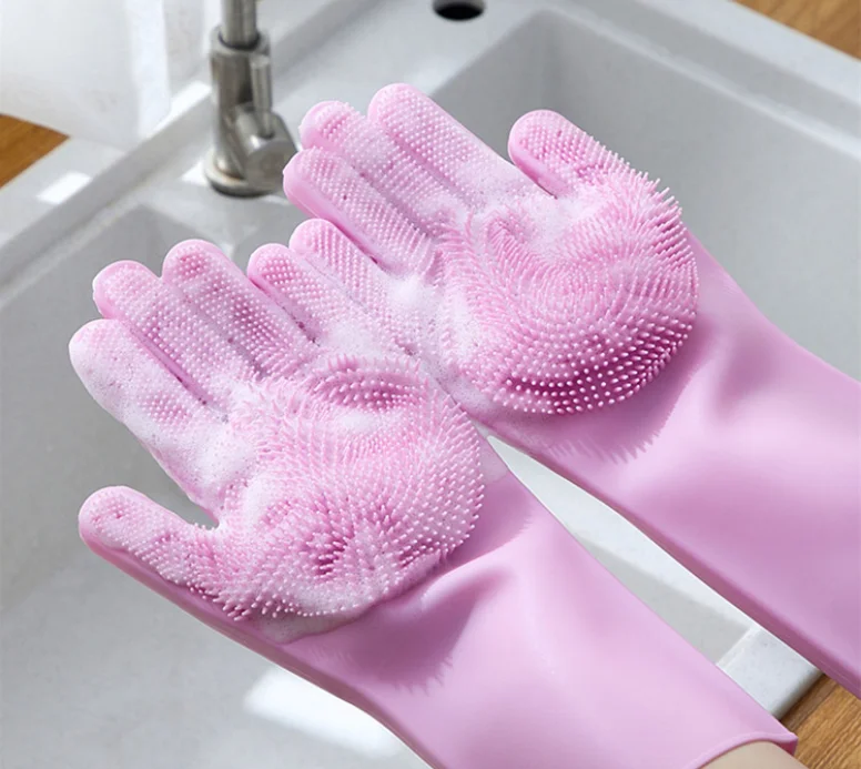 

Antibacterial multifunctional non stick magic reusable durable Silicone Reusable Cleaning Brush Dishwashing Gloves, Custom color