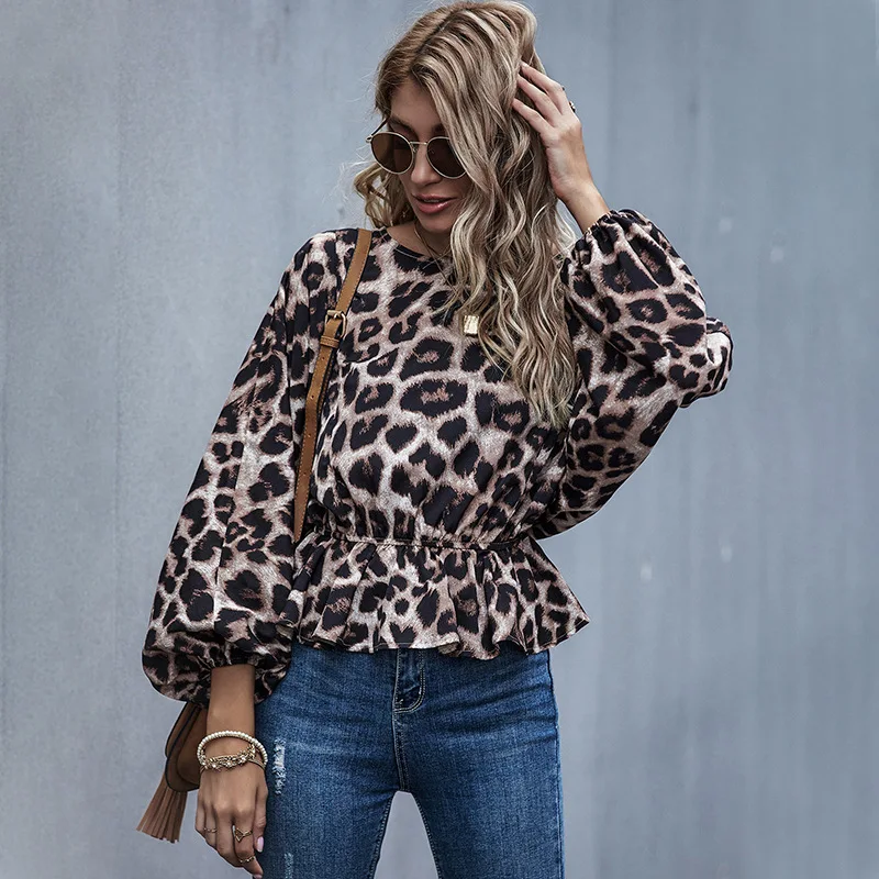 

Fashion Women Long Sleeve Leopard Blouse V Neck Shirt Ladies Ol Party Top Dames Streetwear Blusas Femininas Elegante