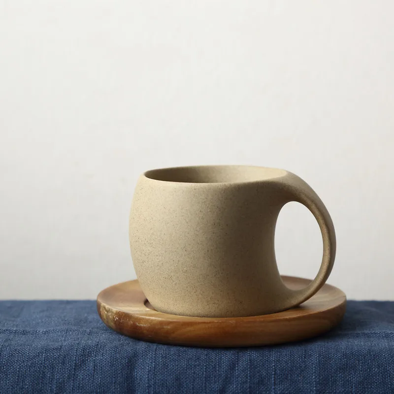 

Wholesale Custom Logo Japanese Style Clay Natural Color Retro Coffee Mug with Handle Ceramic Rough Pottery Coffee Cups