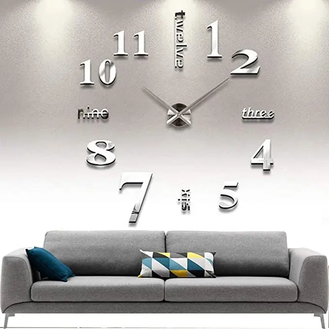 

Quartz Sweep wall Clock movement with lower noise design 120CM 3D DIY Large Wall Clocks Mirror Wall Sticker Clock Decoration Art