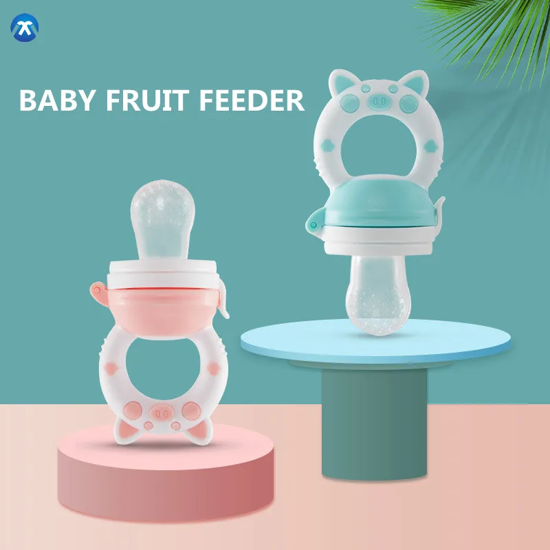 

Baby Food Feeder Baby Fruit And Vegetable Bite Silicone Fruit Feeder, Blue/pink