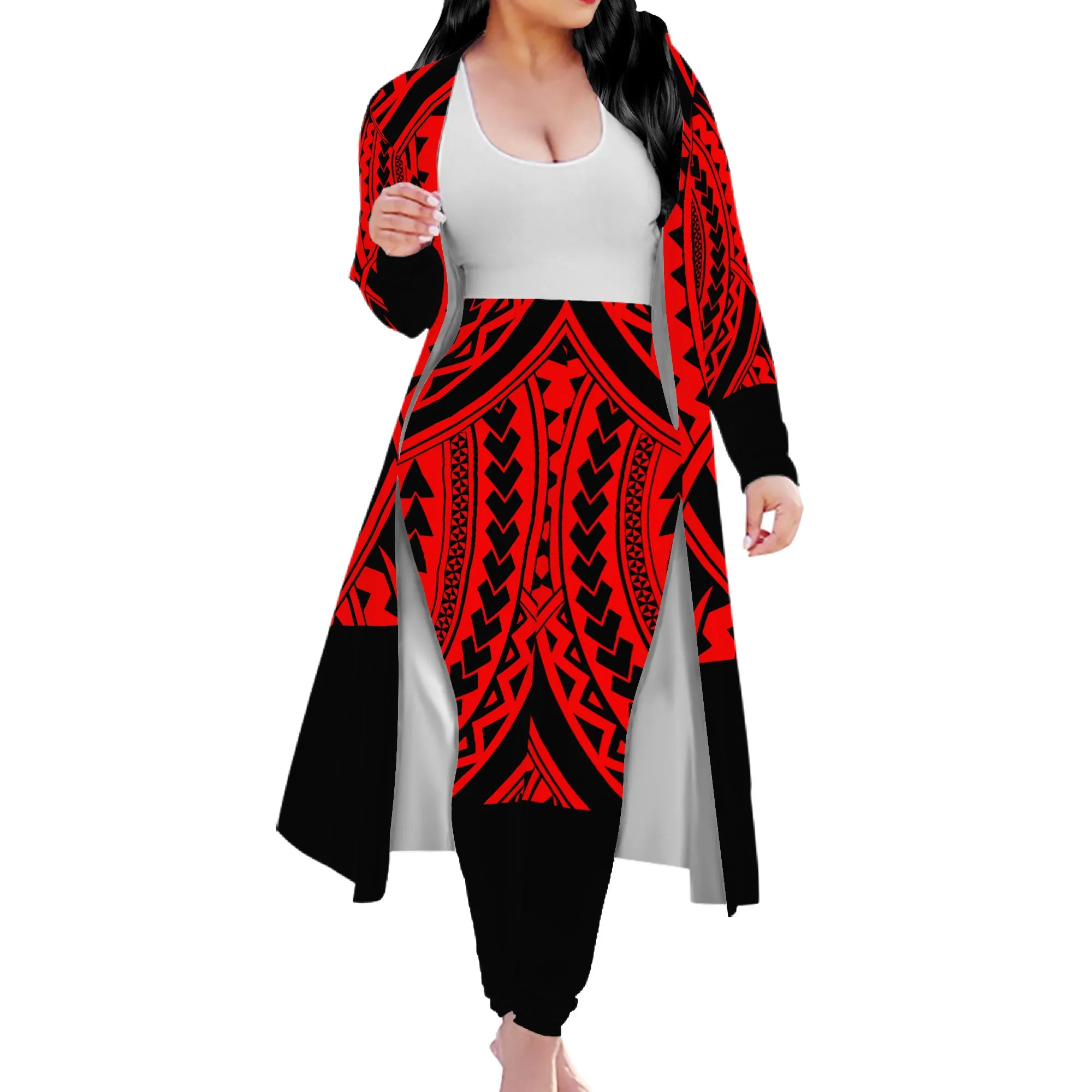 

Moq Samoa Polynesian Tribe 2 pieces of high quality stretch pantsuits - custom cardigan and large size suit