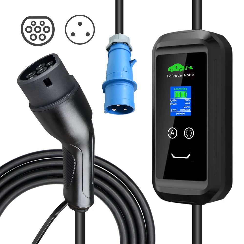 

Electric Car 16A 32A Mode2 EVSE Charging Box Level 2 Portable EV Charger Cable Type 1 Type 2 to schuko Plug