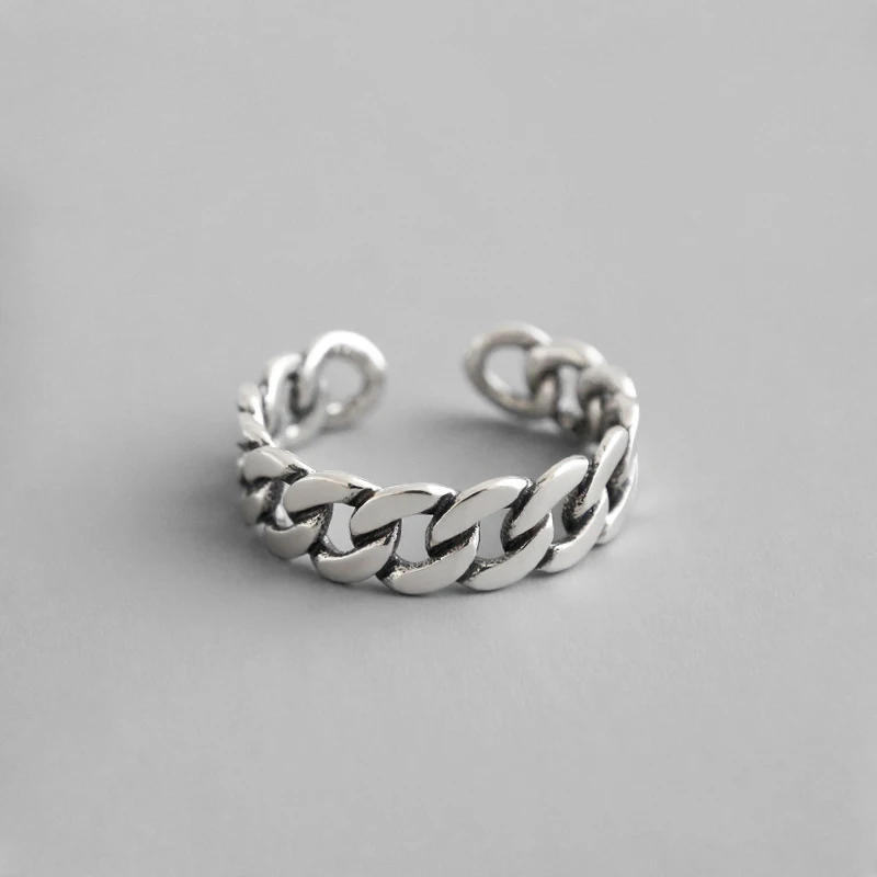 

Retro Simple Chain Ring Adjustable Size Opening Silver Finger Ring S925 Sterling Silver Ring (SK829), As picture