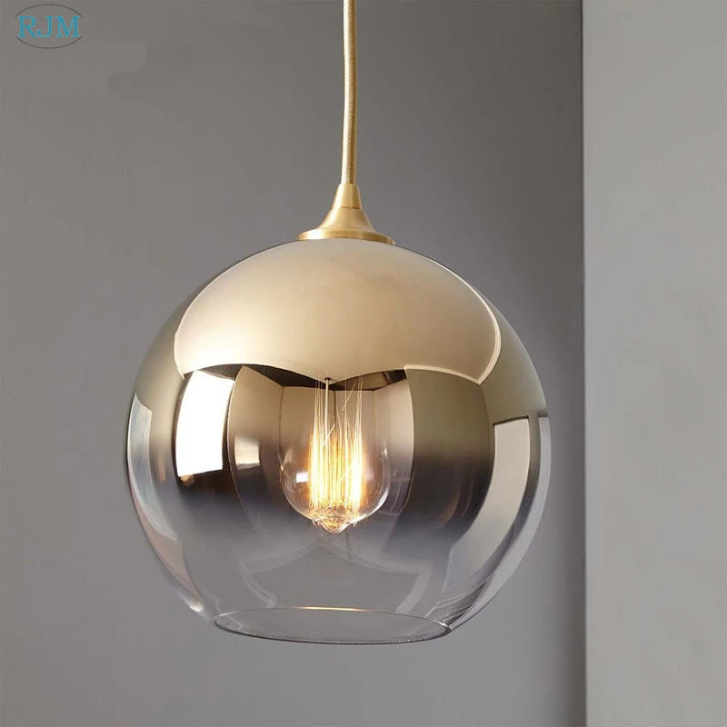 

Modern Nordic Simple Iron Pendant Lamps Luxury Color Gradient Glass Ball Pendant Lights for Bar Dining Room Living Room Bedroom
