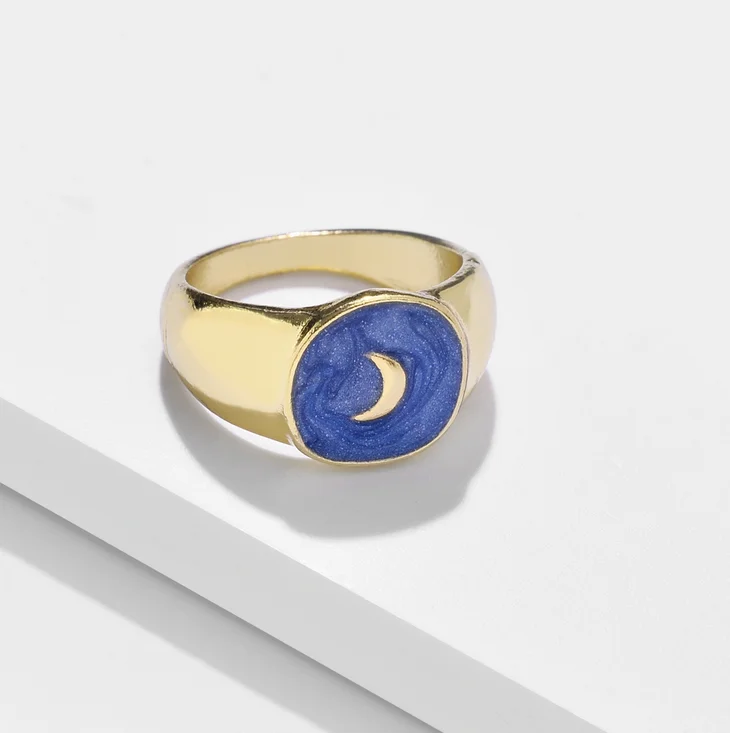 

Boho ring set beautiful bee butterfly moon pattern enamel decor ring for women, Gold