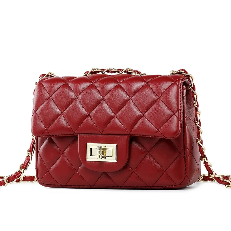 

2020 Newest women famous brands luxury shoulder handbags burgundy girls crossbody custom PU leather sling chain bags for ladies
