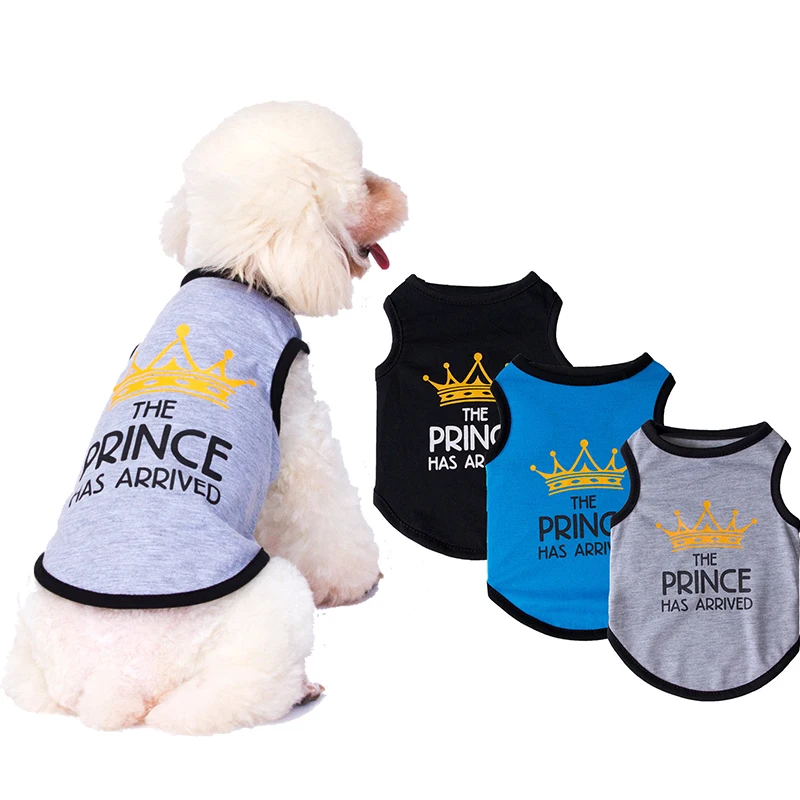

Amazon Hot Sale Summer Puppy Clothes Breathable Prince Crown Cotton Dog Vest Wholesale, 3 colors