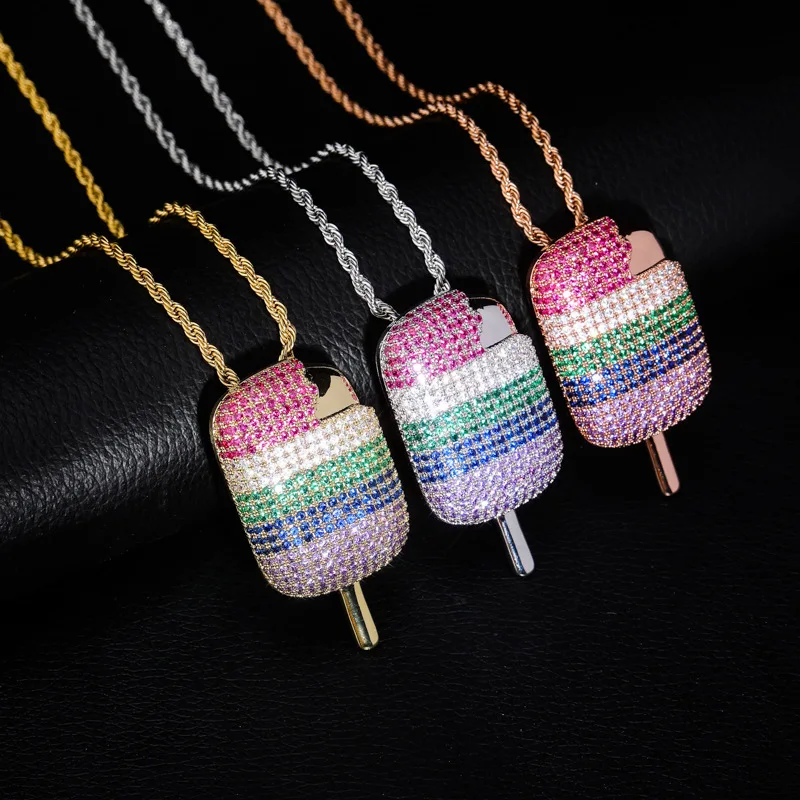 

Copper Alloy Hip Pop Zircon Stone Micro Setting AAA Zircon Personalized Ice-cream Popsicle Jewelry Pendant Necklace