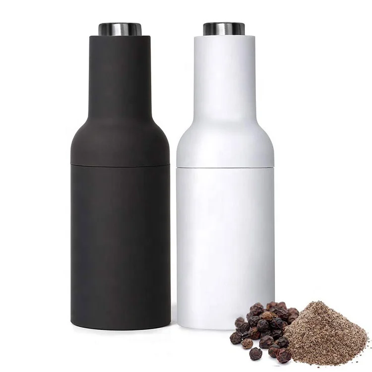 

Amazon Hot Selling Adjustable Ceramic Core Electrical Gravity Salt and Pepper Bottle Grinder With Lid