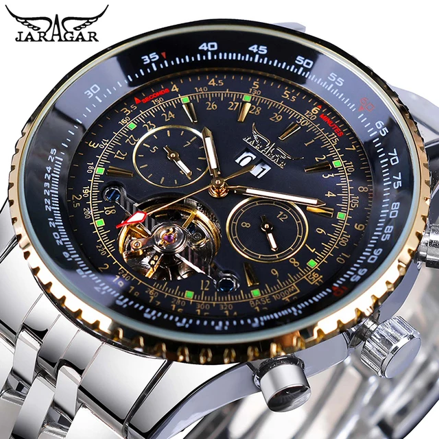 

Jaragar Men Dropshipping Golden Bezel Scale Dial Design Stainless Steel Mens Watch Top Brand Luxury Automatic Mechanical Watch, 5-colors