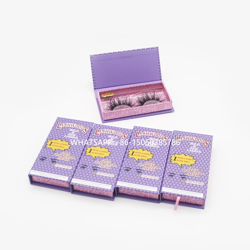 

The newest 25mm fluffy mink lash empty lashwoods cases purple yellow pink lashwood box, Any color