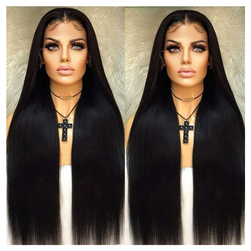 

GMwigs 180% Density Human Lace Front Wigs 12A Grade Silky Straight Pre Plucked 13x4 4x4 Transparent Frontal Raw Indian Hair Wig, Nature color black