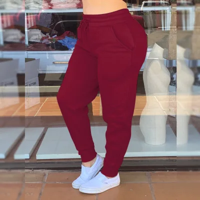 

2021spring and summer fashion solid Drawstring stacked joggers cargo sweat pants woman, White, yellow, gray, green, black, pink, blue