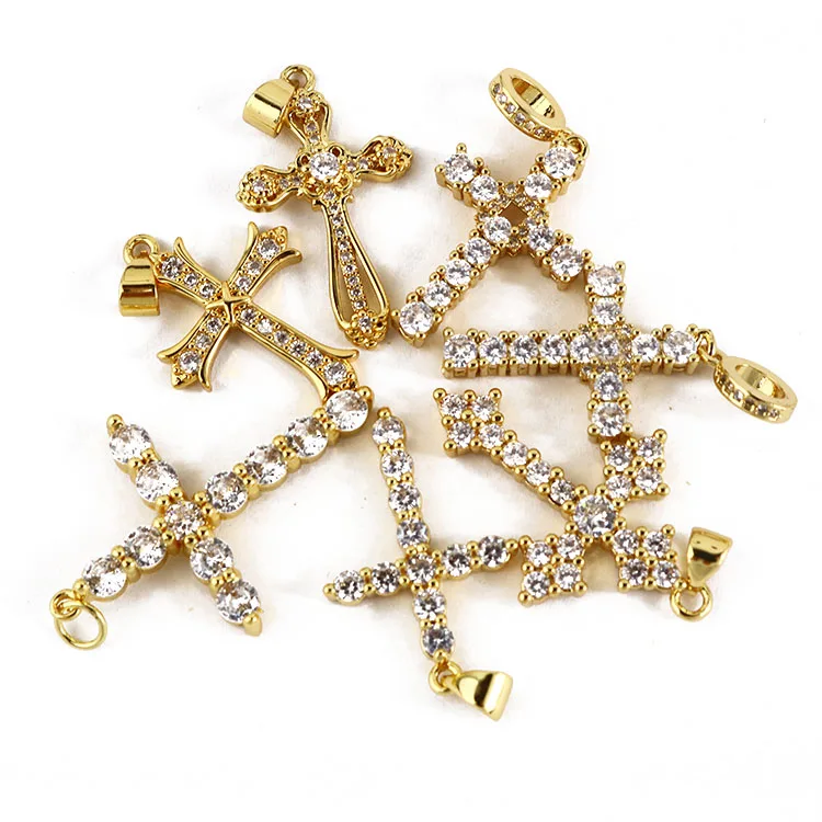 

CZ8101 Bling Fine 18K Gold Plated CZ Micro Diamond Pave Cross Charm Pendants,Thin Cubic Zirconia Inlaid Cross Pendant