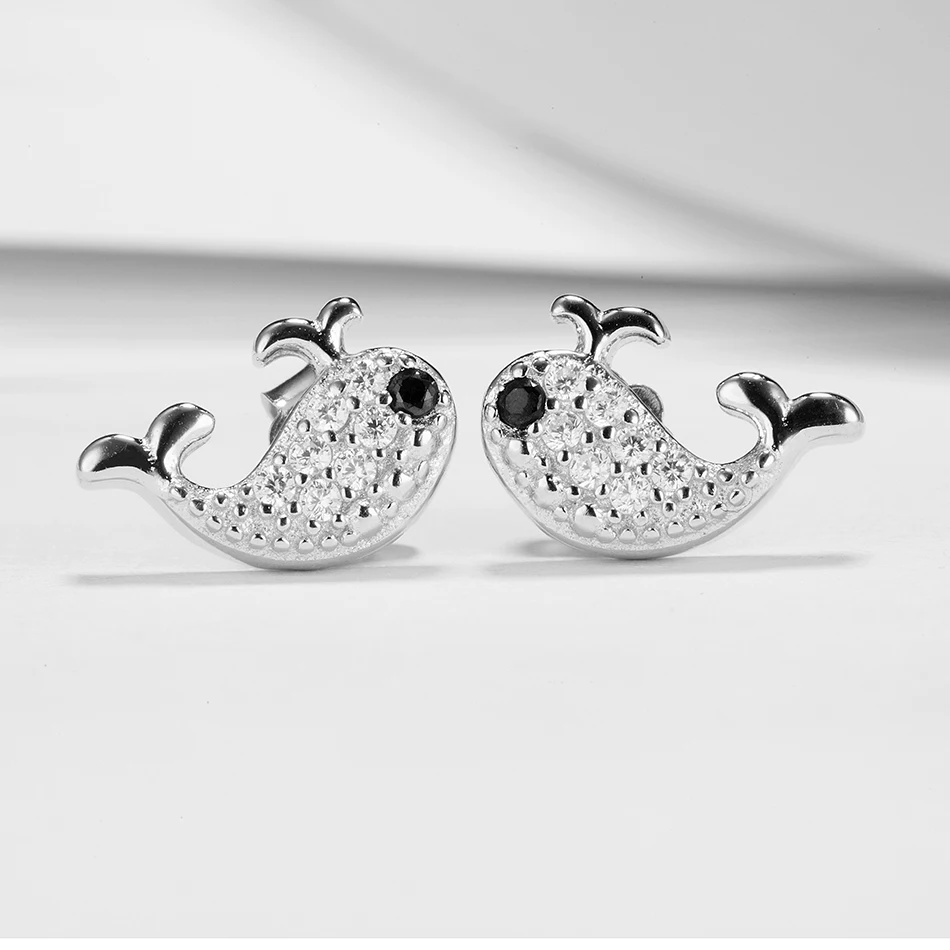 

Original Design 100% 925 Sterling Silver Earrings Cubic Zirconia Whale Stud Earrings For Women Girl Birthday Party Jewelry Gift