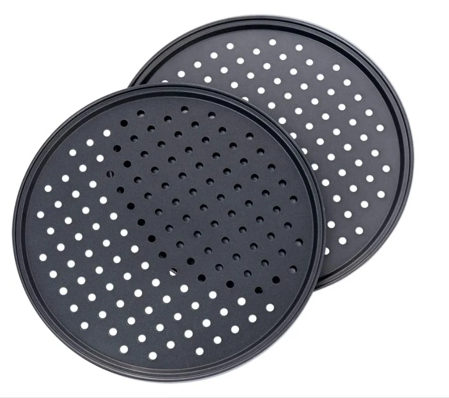 

Tailai Pizza Pan With Holes Carbon Steel Perforated Non-Stick Tray Tool Crispy 13inch Round Baking Steel Pizza for Home Kitchen