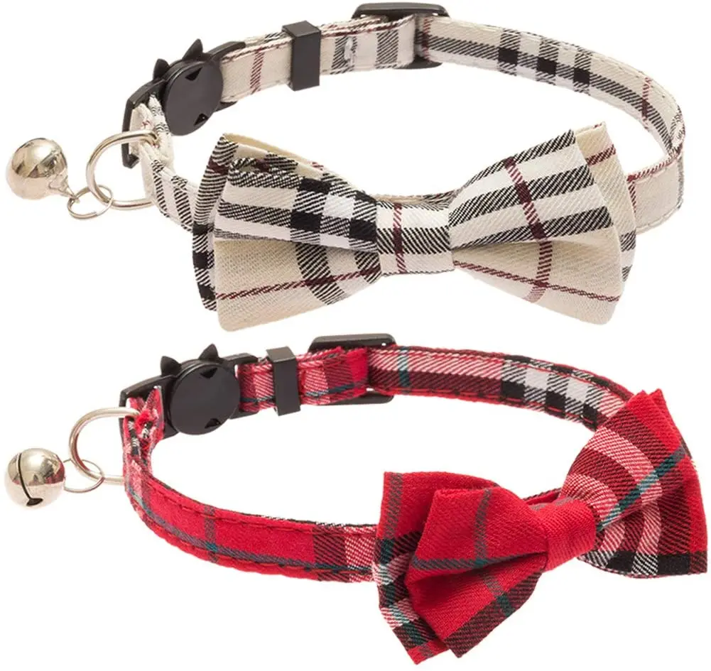 

Amazon Best Selling Pet Cute Cat Collar Plaid Bowtie Breakaway Cat Collar