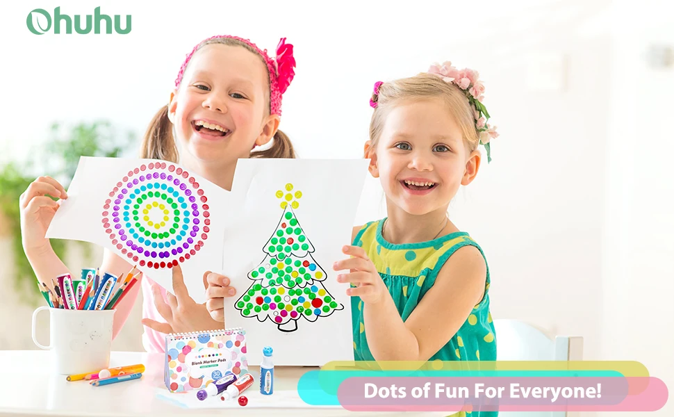 Dot Markers Kit, Ohuhu 8 Colors Paint Marker with A Blank 30 Pages Marker Pad, Water-Based Non-Toxic Bingo Daubers for Kids Children (3 Ages +), Dot