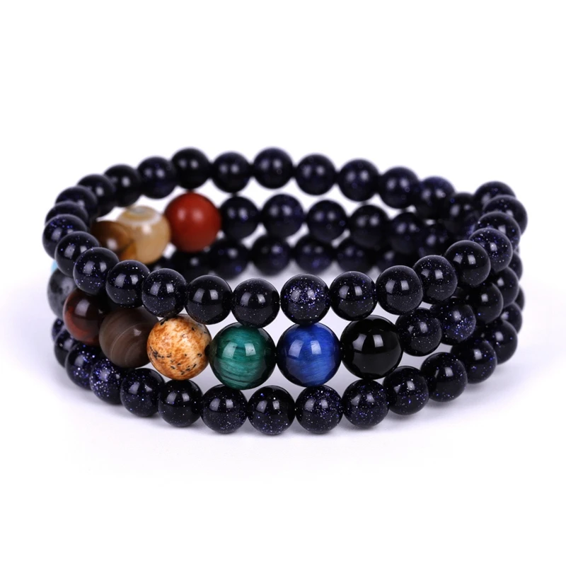 

Wholesale Real Genuine Natural Stone Beads Women Men Yoga Healing Energy Universe Galaxy Solar Planets Wrap Bracelet Jewelry, As picture