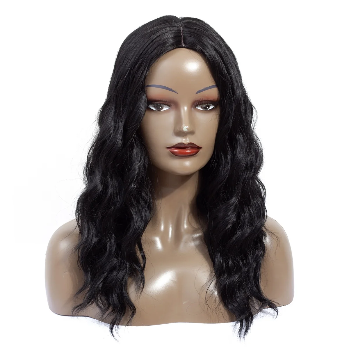 

Long Ocean Wave Synthetic Wigs with Middle Parting For Women Heat Resistant Synthetic Fiber Wigs 22 inches Factory Whole Price, #1b