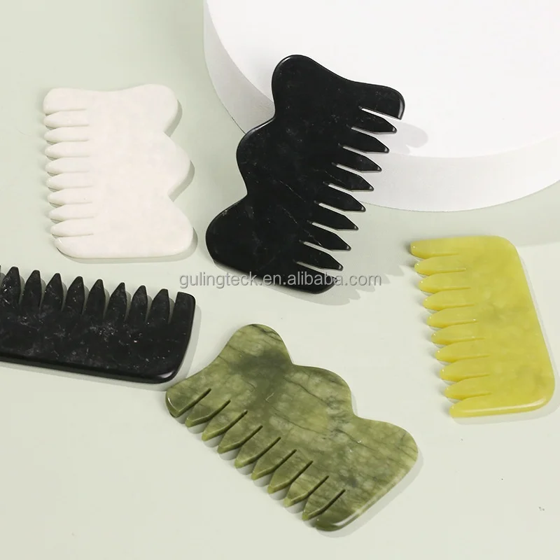 

Natural Jade Comb Black Obsidian Crystal Massager Comb Hand-polished Healing Hair Comb for Gift