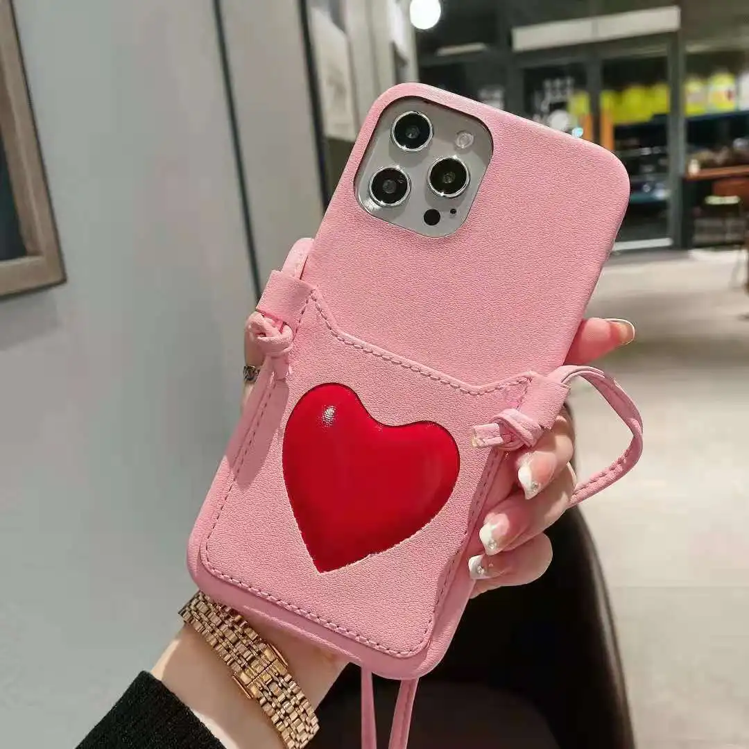 

2021 new three-dimensional love card leather phone case with rope for iPhone12promax, 3 colors