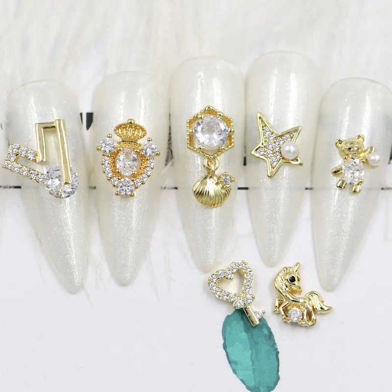 

Real Gold Plating EBANKU CZ Nail Art Rhinestones Mix Sizes 3D Crystal Diamonds Metal Charms Stones for Nail Art Decoration