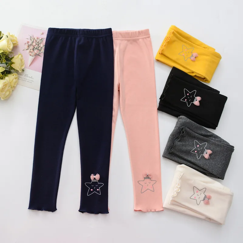 

New Korean Version Girls' Leggings Five-Pointed Star Printing Bow Kids Legging Winter, Picture