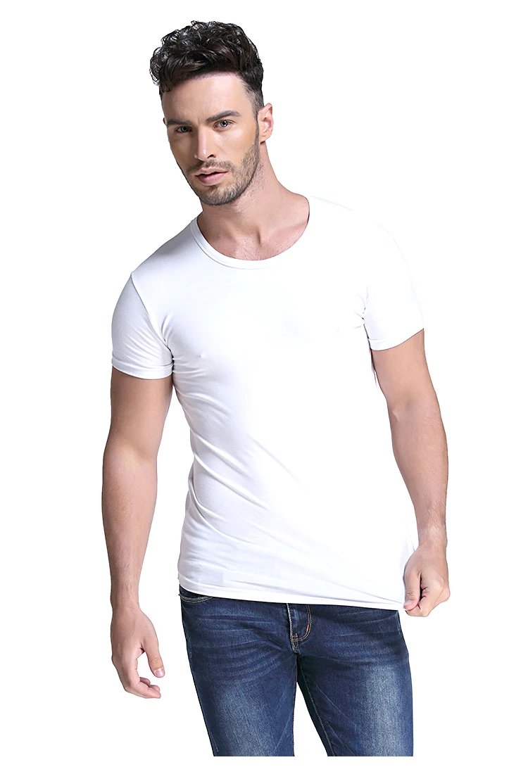 tight neck fitted spandex white short sleeve gym mens t shirts