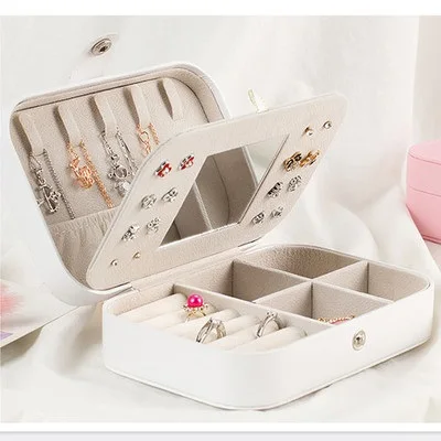 

Q763 Small Earring Organizer Box with Mirror Girls Travel Earstud Holder Jewelry Case Jewelry Box, 7 color