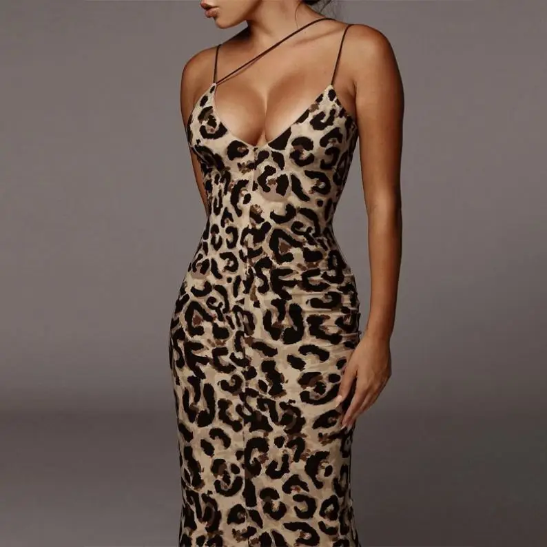 

Leopard Snake Print Women Strap Midi Dress Bodycon Sexy Backless Party 2020 Spring Summer Women Clothes Clubwear Outfit