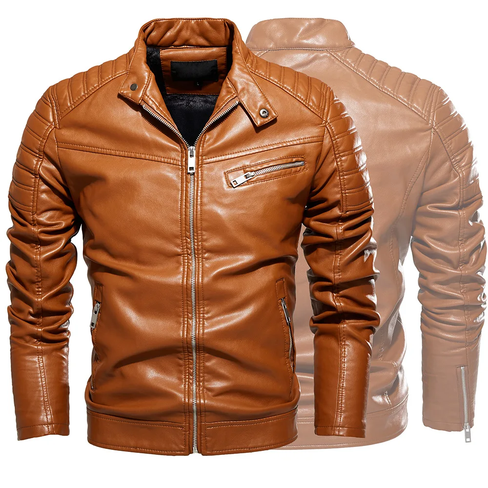 

New men High quality Collar Motorcycle Punk Leather Jacket with cheap price men leather coat, Black/brown/khaki