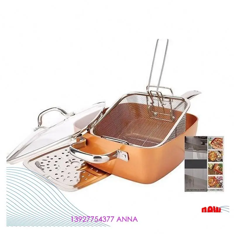 

square copper frying pan with lid for chef