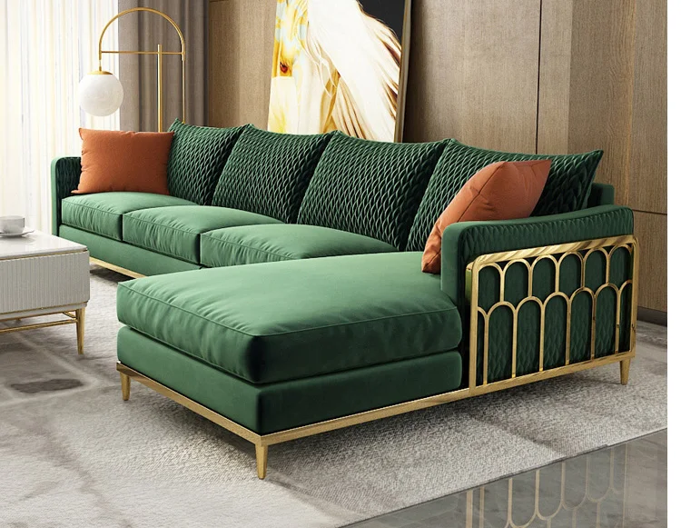 Modern Stainless Steel Frame Fabric Sofa L Shaped Sectional Sofa Set