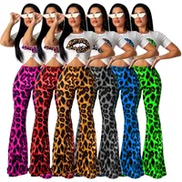 

SD9166 women stylish leopard flare pants and top two piece outfits