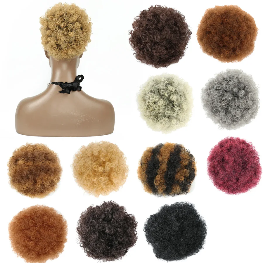 

Synthetic Hair Extensions Afro Kinky Curly Hair Bun Clip In African Chignon, Optional