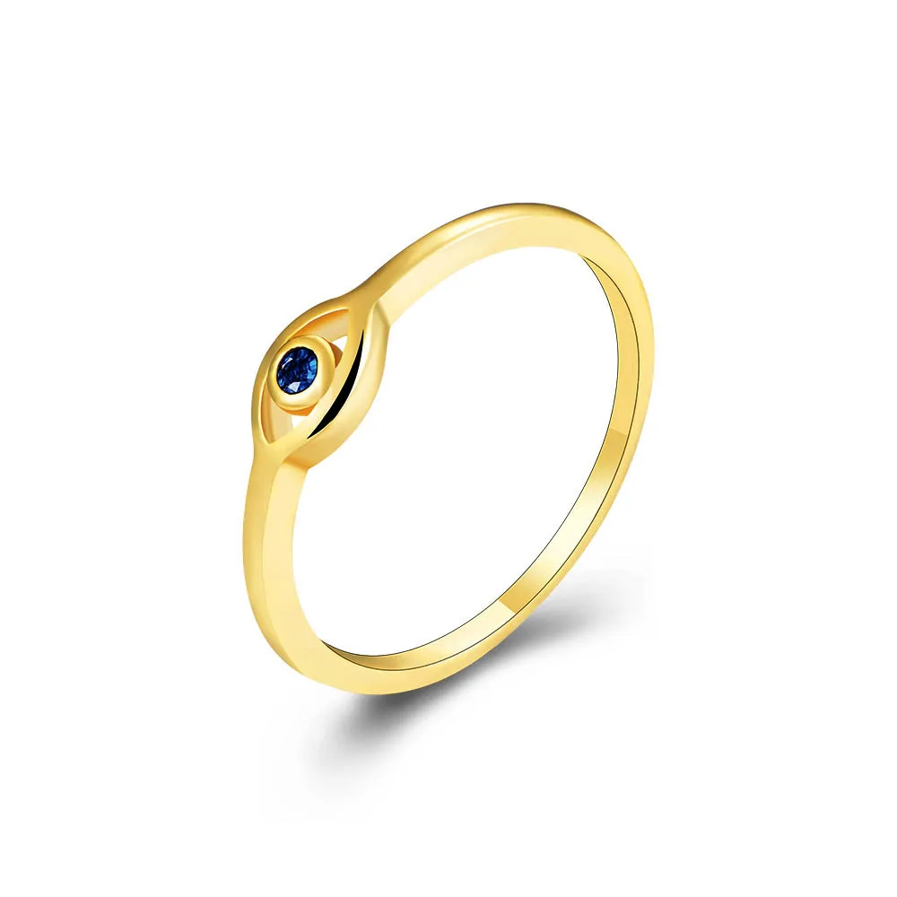 

S925 Sterling Silver Evil Eye Ring European And American Retro Gold-plated Blue Eye Zircon Ring