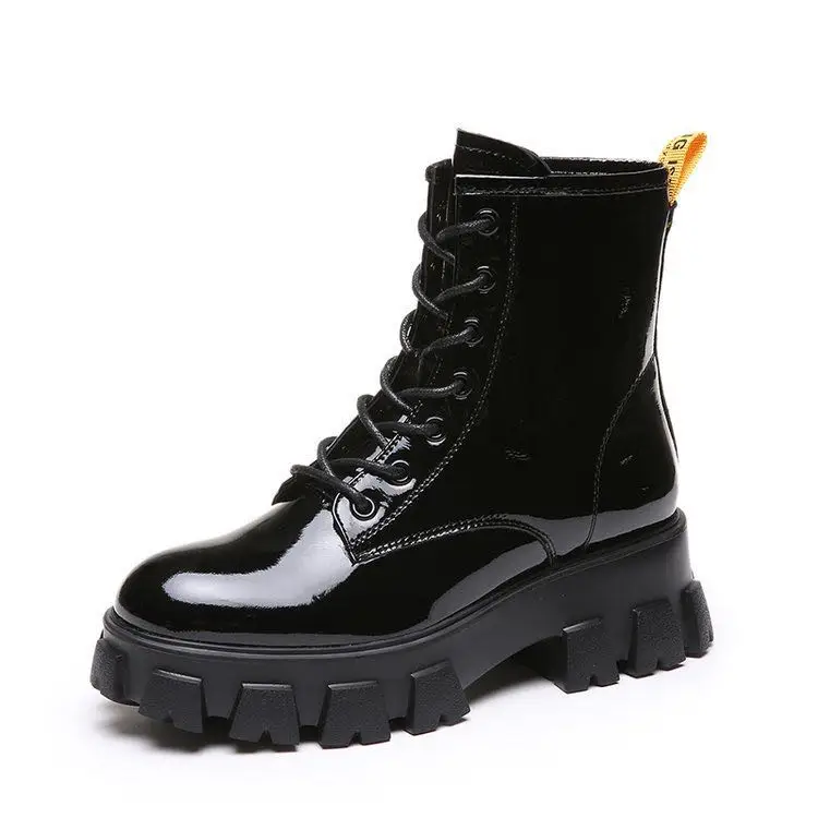 

2020 women fall winter combat ankle boots high heels black shoes for ladies