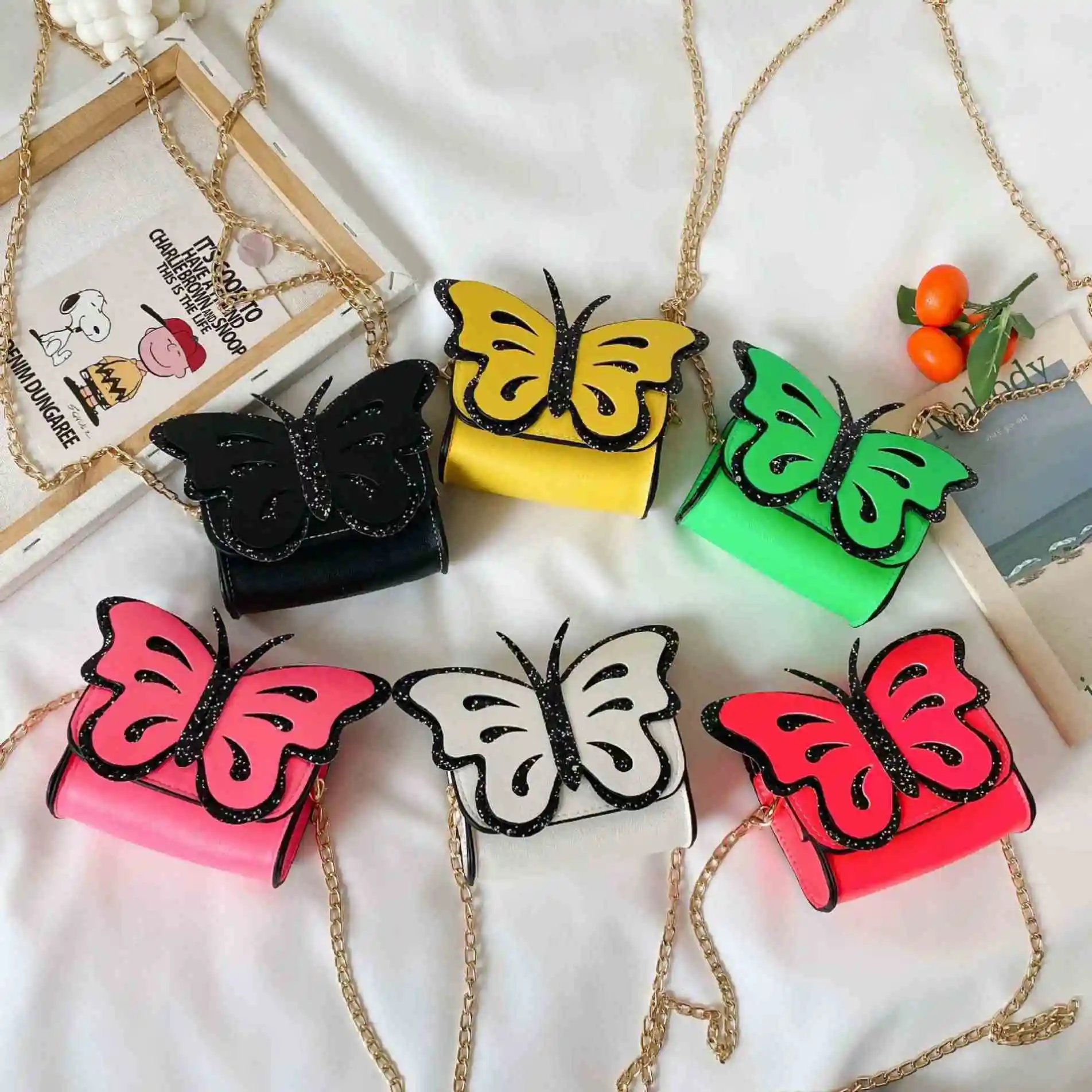 

Cute PU Leather Cartoon Animal Butterfly Shape Chain Handbag Purses For Little Girl Purses Handbags Kids, Customizable