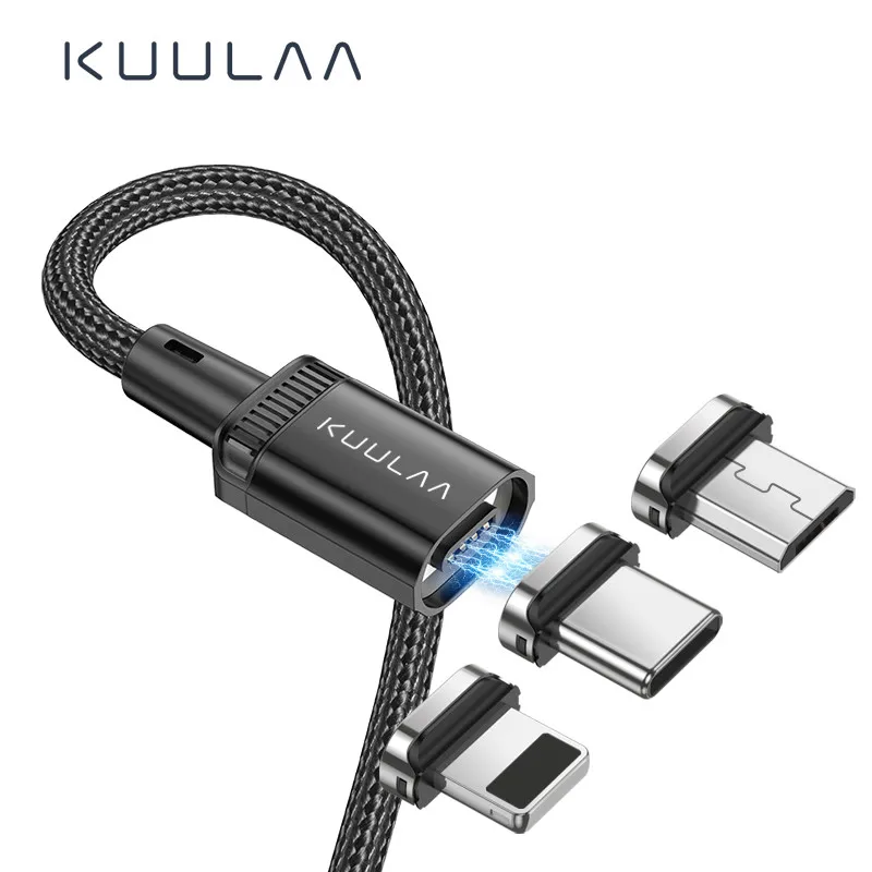 

KUULAA 2021 New Cargador Imantado Nylon Usb Connector Charger Type C Cable 3.0 Cable Usb Micro 3 In 1 Magnetic Charging Cable