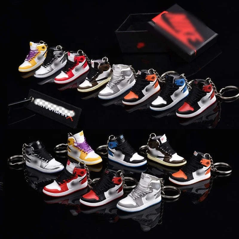 

Hot Mini Small 3D AJ1 Sneakers Key Chain Ring PVC Rubber Bag Charm Keyring Plastic Bulk Trainer Gym Shoe Keychain With Box