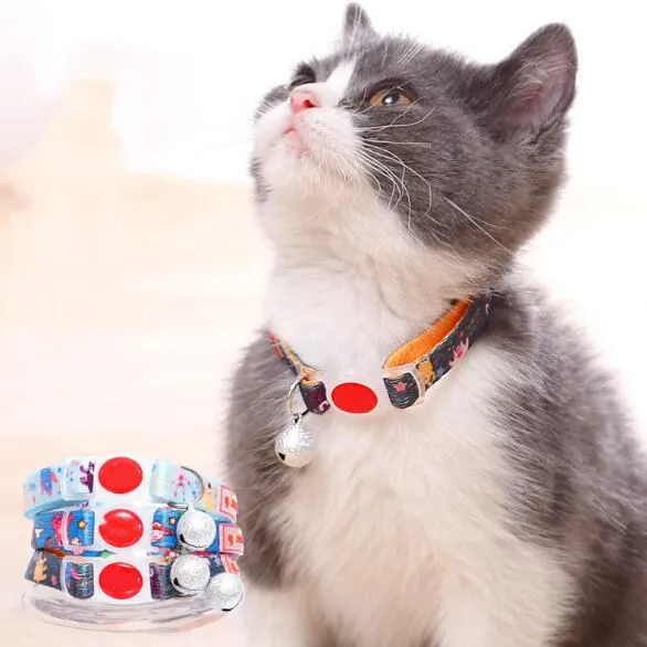 

Custom Wholesale Personalized Logo Cartoon Printed Cat Necklace Pet Collar With Bell