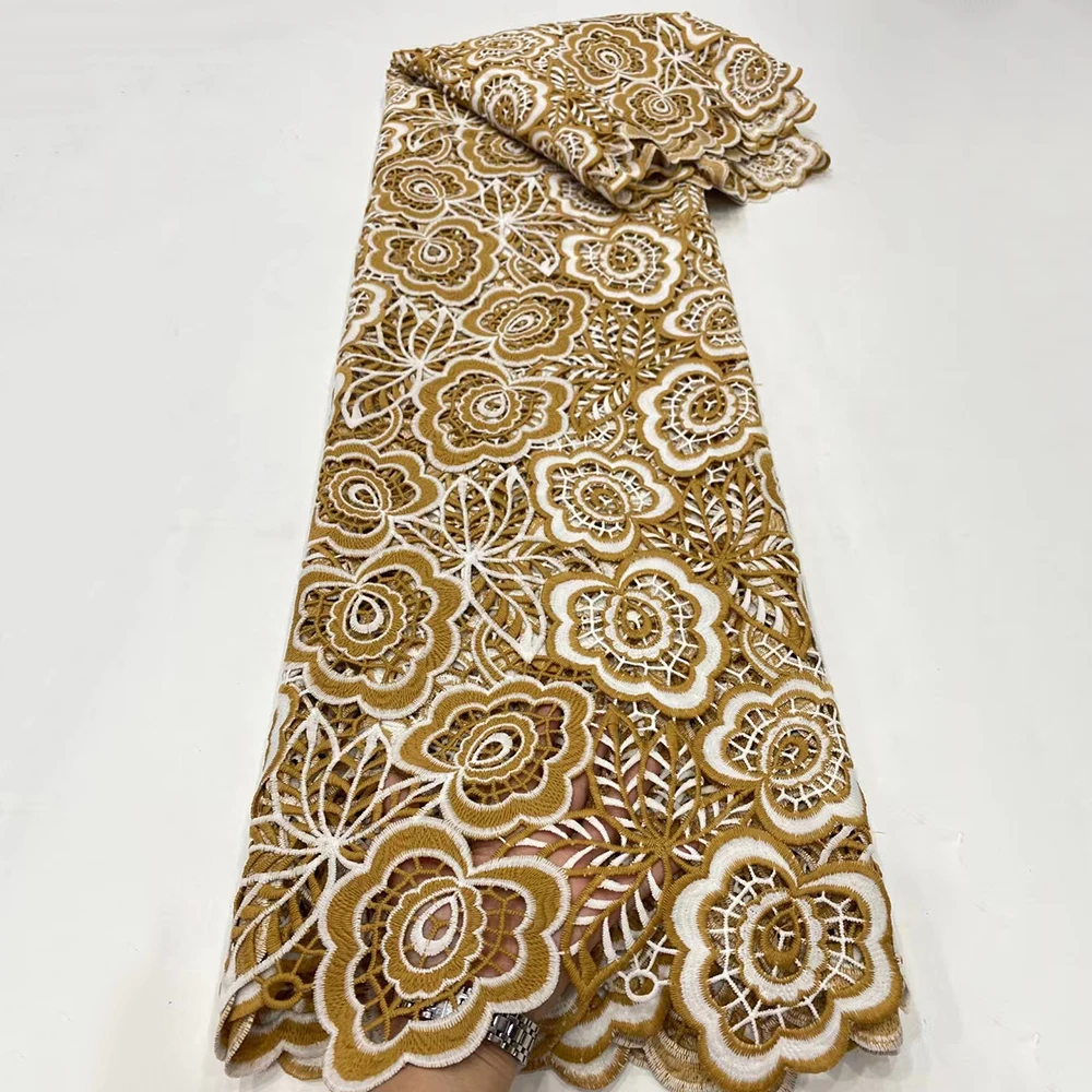 

High Quality Embroidery French Guipure Lace Fabric With Stones Beautiful New Style Cord Lace Design Sewing Wedding Dress