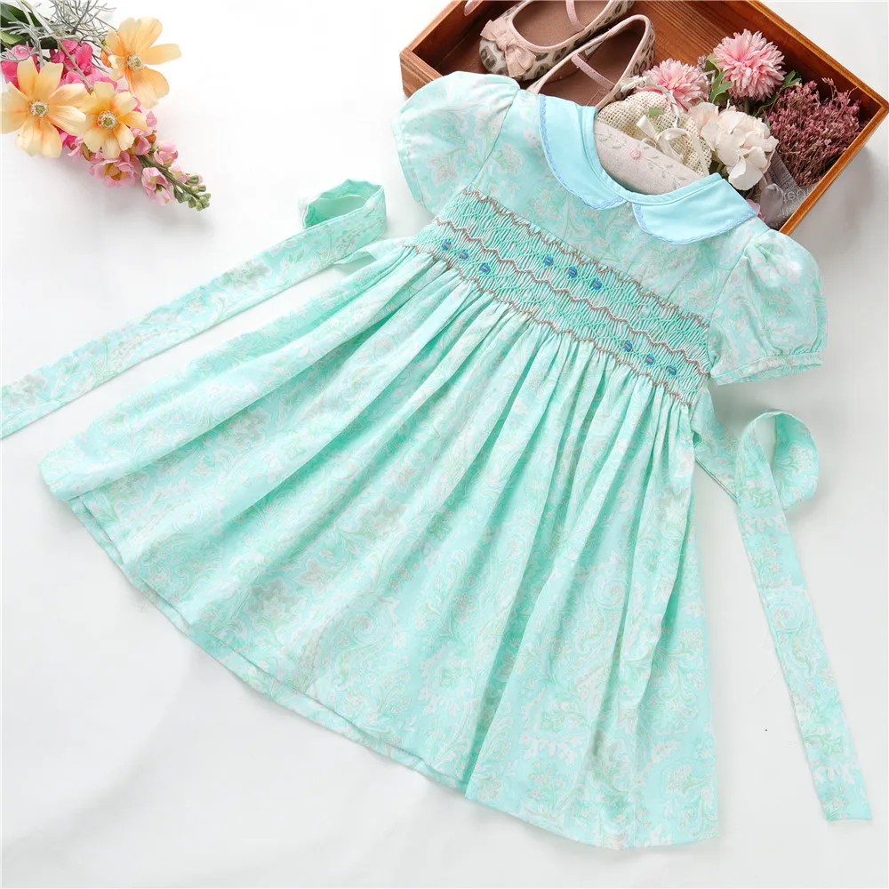 

C262673 girls' dresses smocked summer flower floral ruffles cotton kids clothing wholesale casual dresses