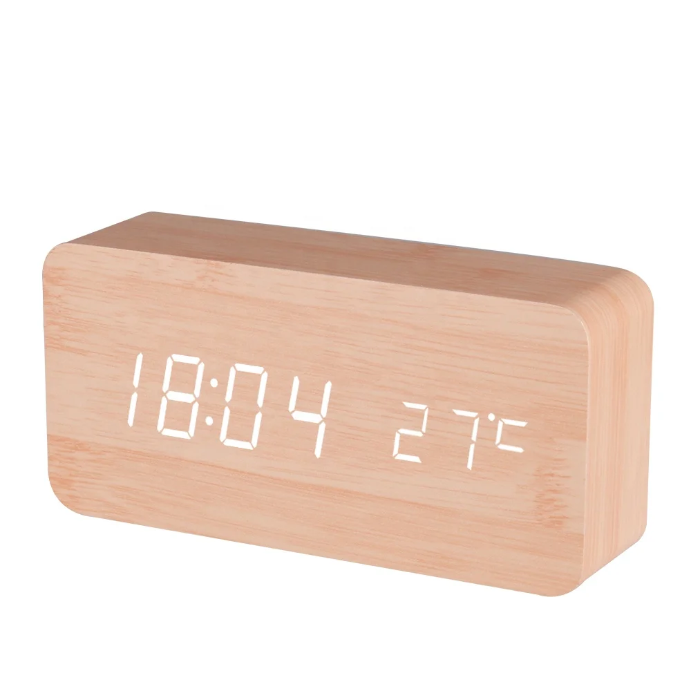 

BALDR B9299 Wooden Alarm Clock Digital Clearance Markdown Wood Clocks LED Display Sound Control Thermometer Electronic Clock, 7 colors