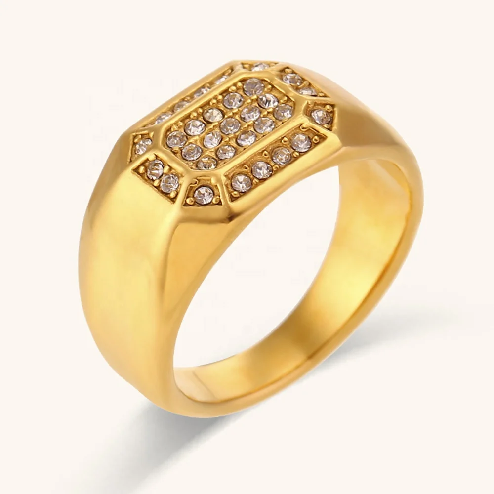 

Dingran Drop Shipping Geometric Rhinestone Ring Water Proof Gold Plated Stainless Steel Jewelry Rings For Women