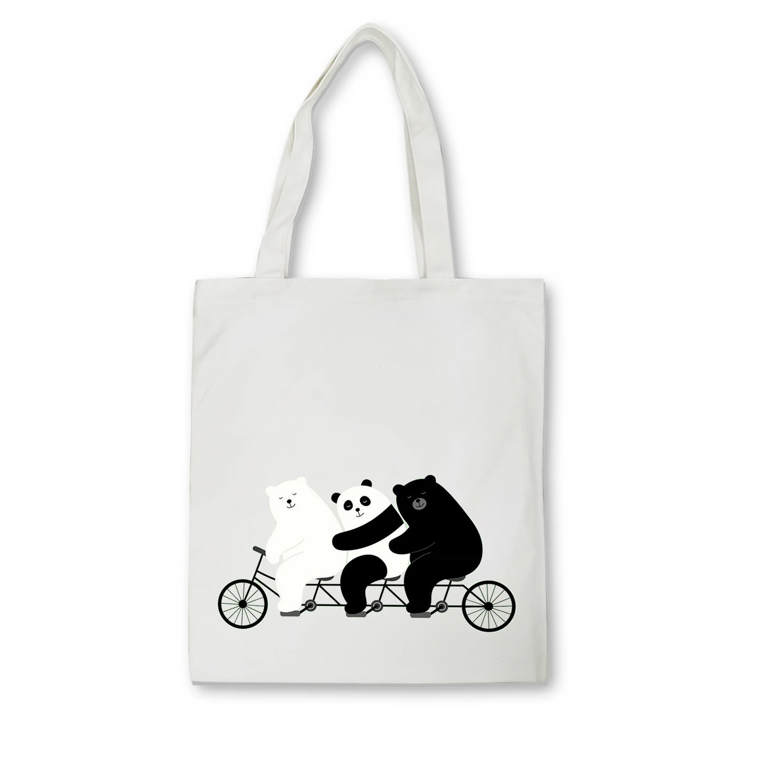 product-Cute Tote Bag Animals Three Bears Print Canvas Bag Eco Shopping Bag Daily Use Foldable Handb-1